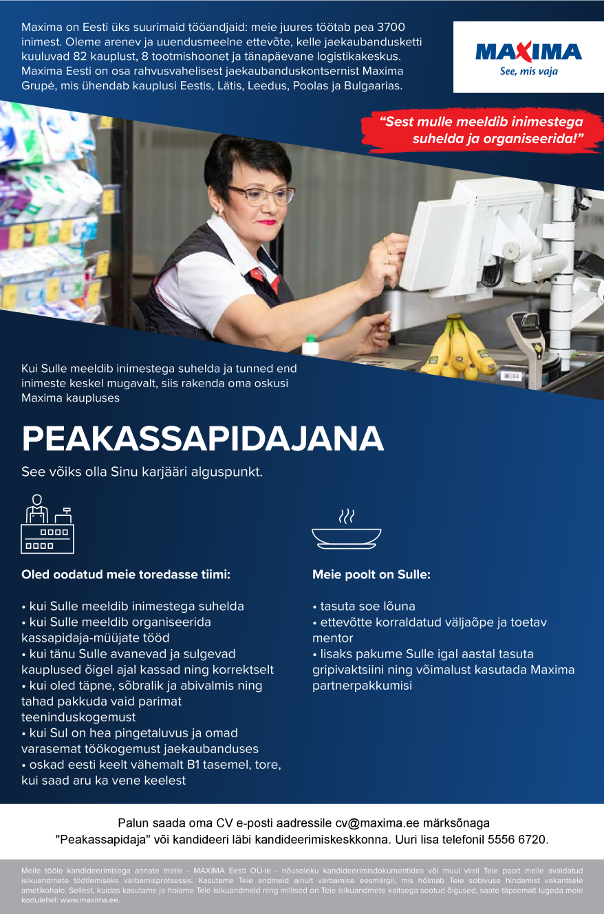 Maxima Eesti OÜ Peakassapidaja Kopli Maximas, Kopli 35b