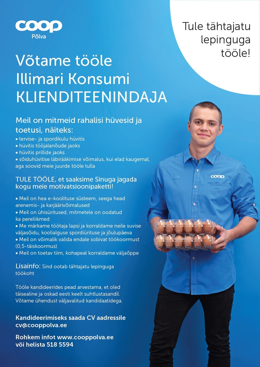 Coop Põlva Tarbijate Ühistu KASSATEENINDAJA Illimari Konsumis (Ahjal)