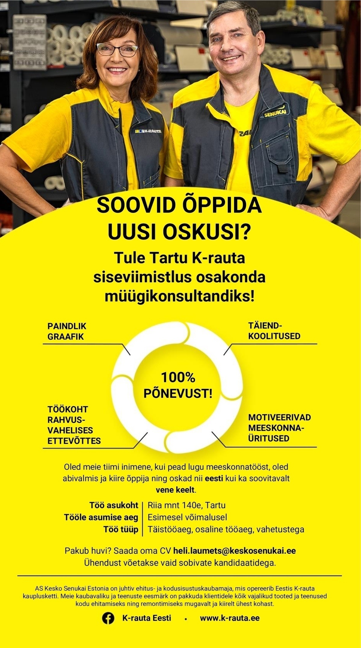 AS Kesko Senukai Estonia Siseviimistlus müügikonsultant Tartu K-rauta kauplusesse