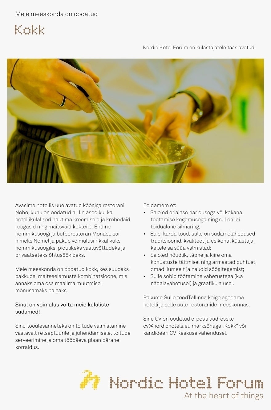 Nordic Hotels OÜ Kokk