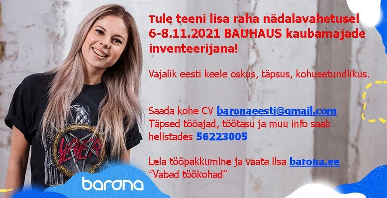 Barona Eesti OÜ NÄDALAVAHETUSE TÖÖAMPS