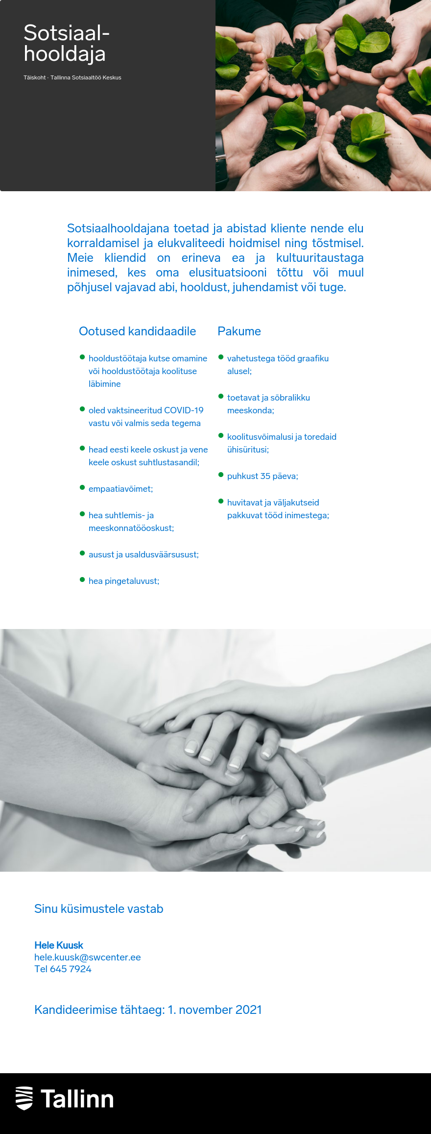 Tallinna Sotsiaaltöö Keskus Sotsiaalhooldaja