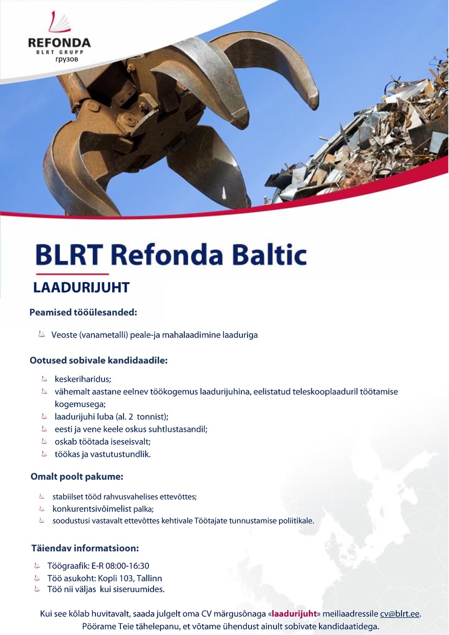 BLRT Refonda Baltic OÜ LAADURIJUHT