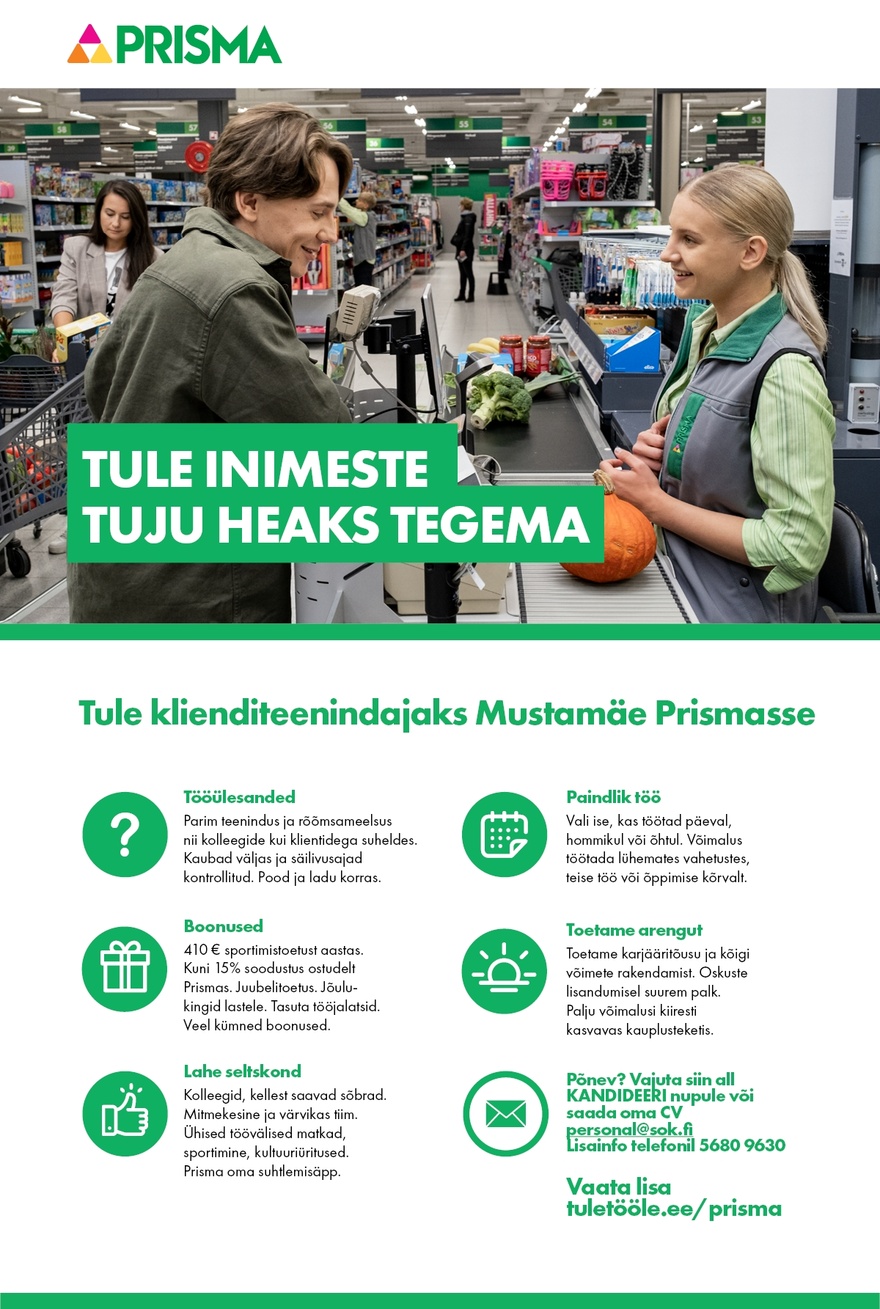 Prisma Peremarket AS Klienditeenindaja Mustamäe Prismas