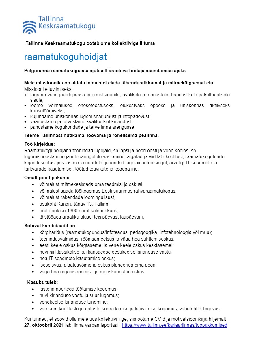 Tallinna Keskraamatukogu Raamatukoguhoidja