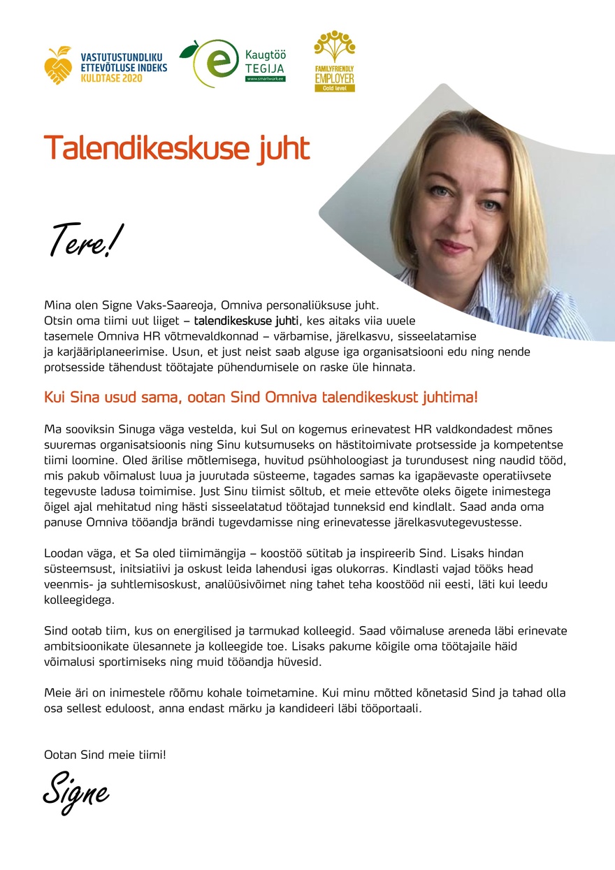 Omniva Talendikeskuse juht