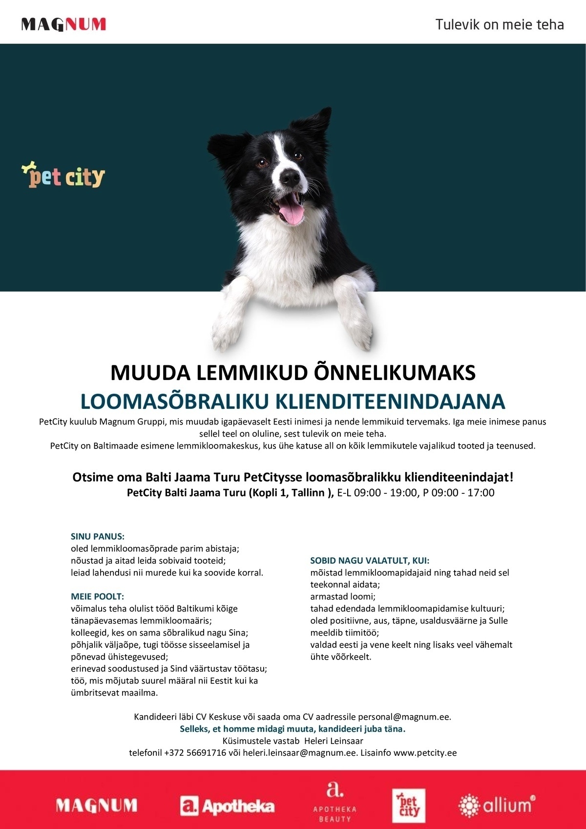 PET CITY OÜ Klienditeenindaja Balti Jaama Turu PetCitysse