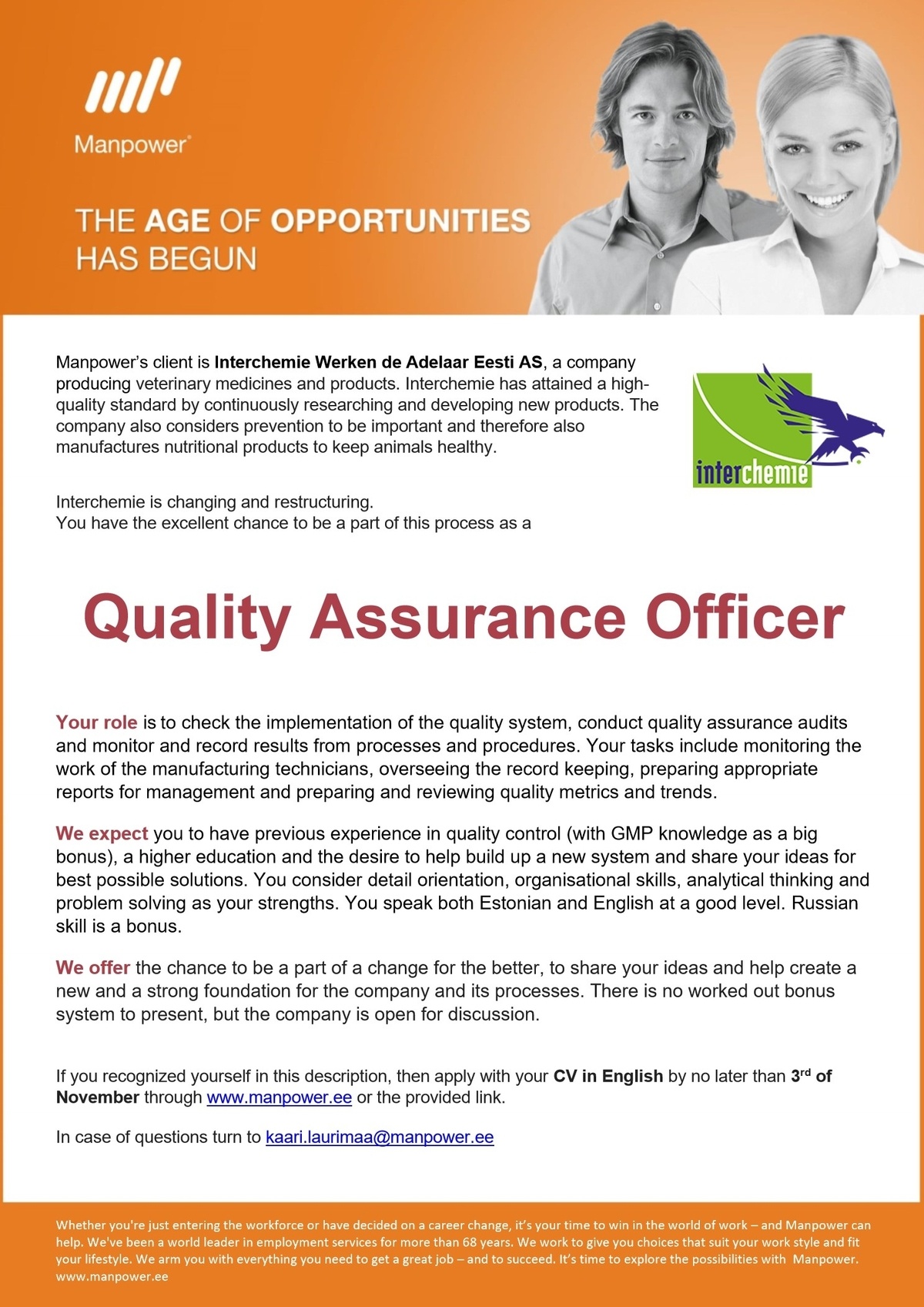 Manpower OÜ Quality Assurance Officer