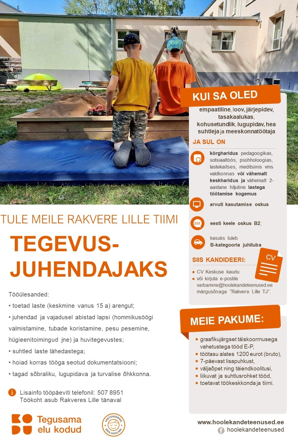 HOOLEKANDETEENUSED AS TEGEVUSJUHENDAJA Rakvere Lille koju