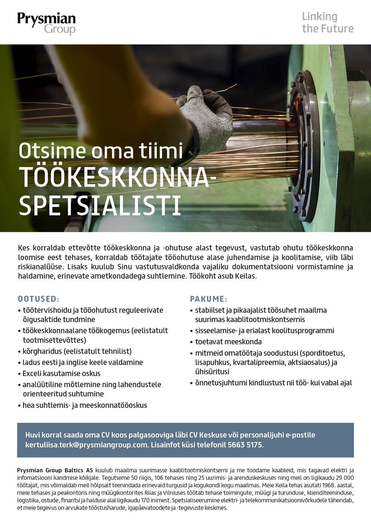 Prysmian Group Baltics AS Töökeskkonnaspetsialist