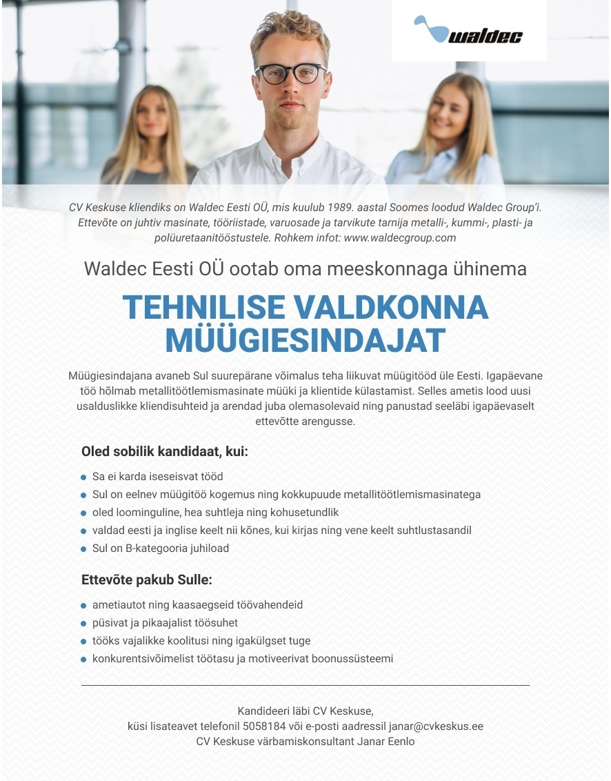 Waldec Eesti OÜ  Tehnilise valdkonna müügiesindaja