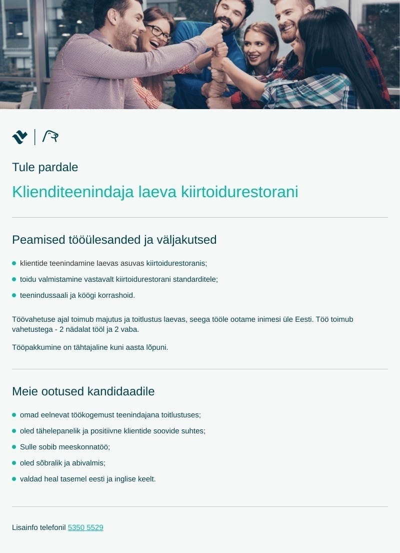 Tallink Grupp AS Klienditeenindaja laeva kiirtoidurestoranis