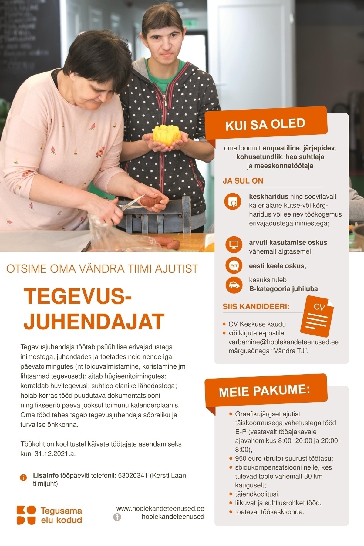 HOOLEKANDETEENUSED AS TEGEVUSJUHENDAJA Vändra üksusesse (ajutine)