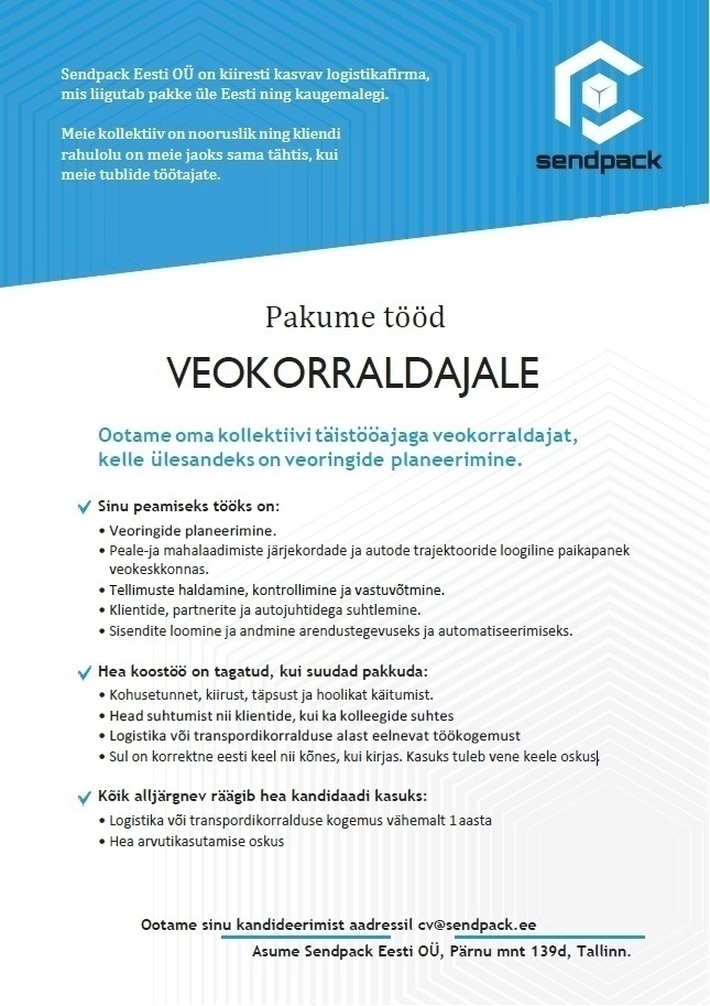 Sendpack Eesti OÜ Veokorraldaja