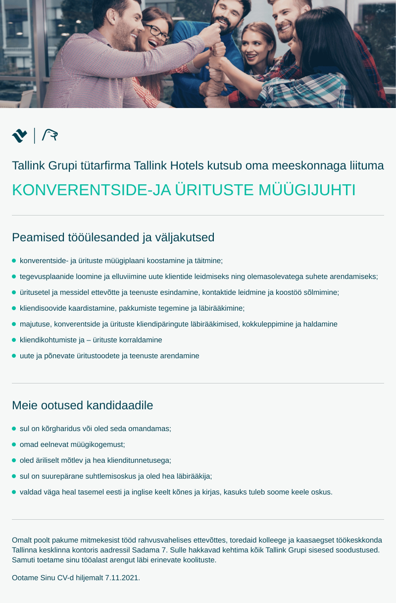 Tallink Grupp AS KONVERENTSIDE-JA ÜRITUSTE MÜÜGIJUHT