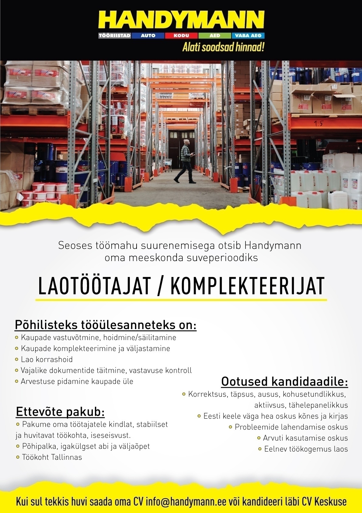 Handymann OÜ Laotöötaja/komplekteerija
