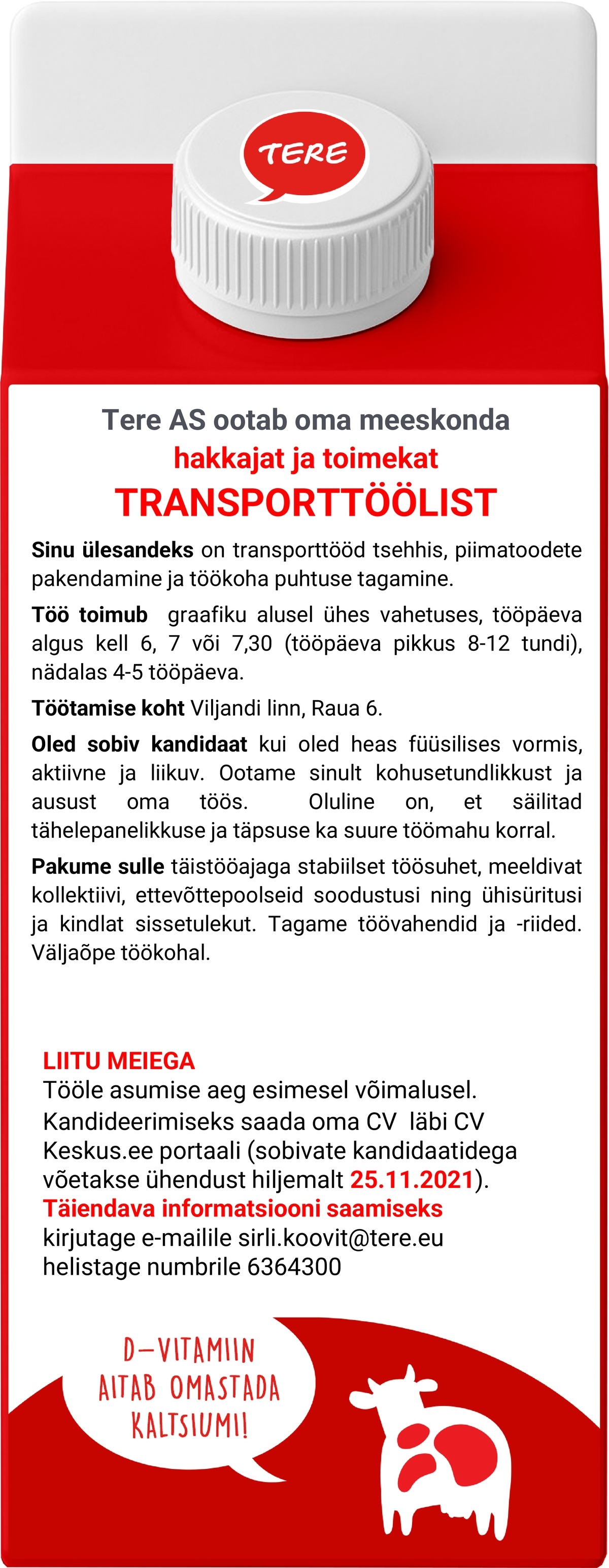 Tere AS Transporttööline tootmistsehhis