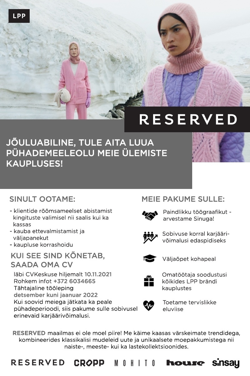 LPP Estonia OÜ Jõuluabiline (0,5 koormus) Ülemiste RESERVED kauplusesse