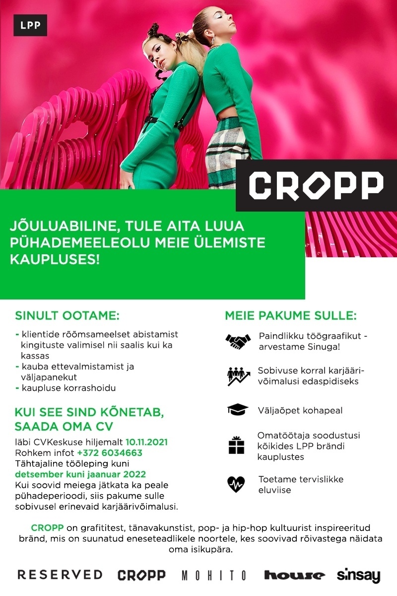 LPP Estonia OÜ Jõuluabiline (0,5 koormus) Ülemiste CROPP kauplusesse