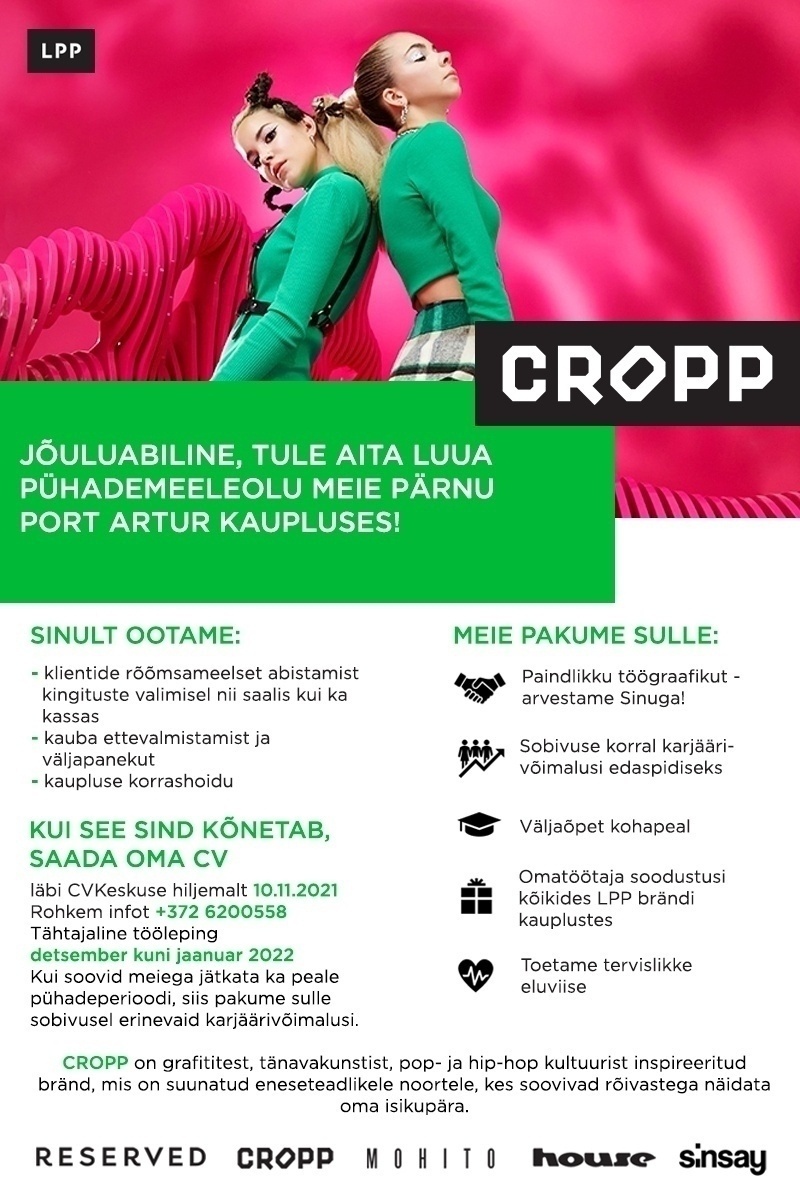 LPP Estonia OÜ Jõuluabiline (0,5 koormus) Rocca Al Mare CROPP kauplusesse