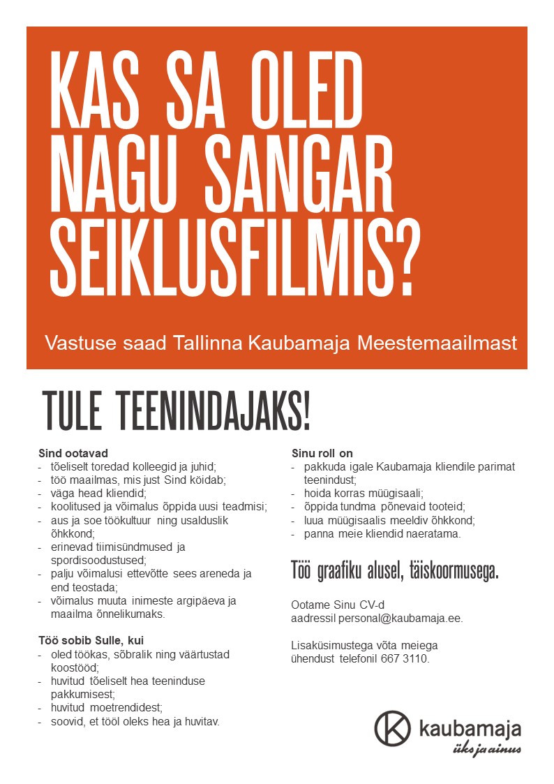 Kaubamaja Tallinna Kaubamaja Meestemaailma teenindaja