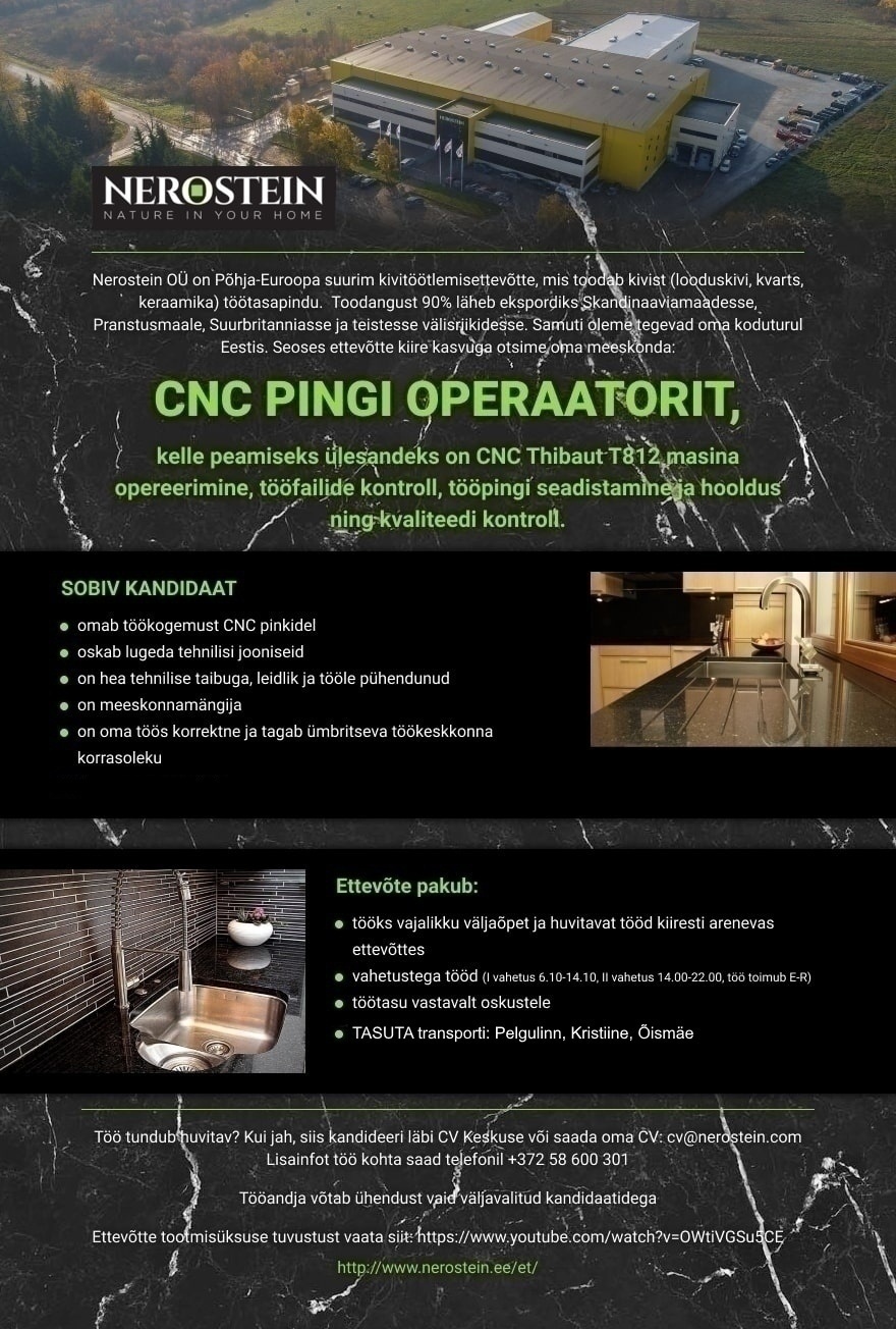 NEROSTEIN OÜ CNC pingi operaator