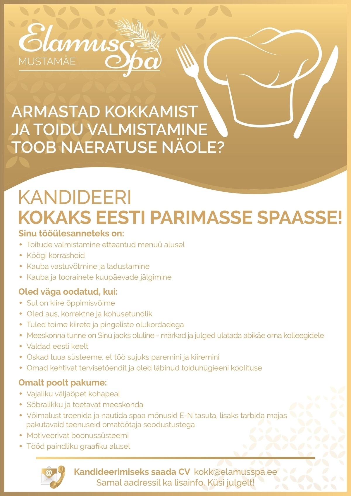 Mustamäe Spa OÜ Kokk (Mustamäe Elamus Spa)