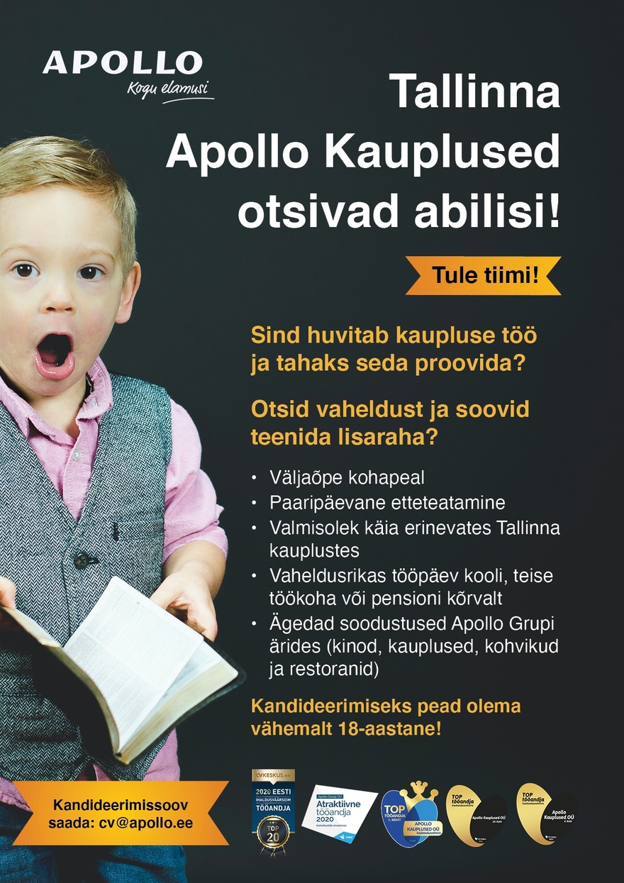 Apollo Kauplused OÜ Tallinna APOLLO kauplused otsivad ABILISI!