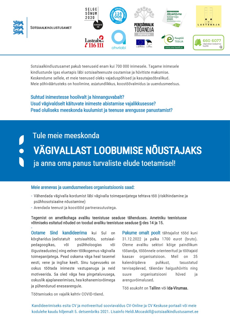 Sotsiaalkindlustusamet Vägivallast loobumise nõustaja