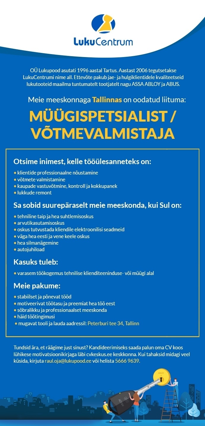 LUKUPOOD OÜ Müügispetsialist