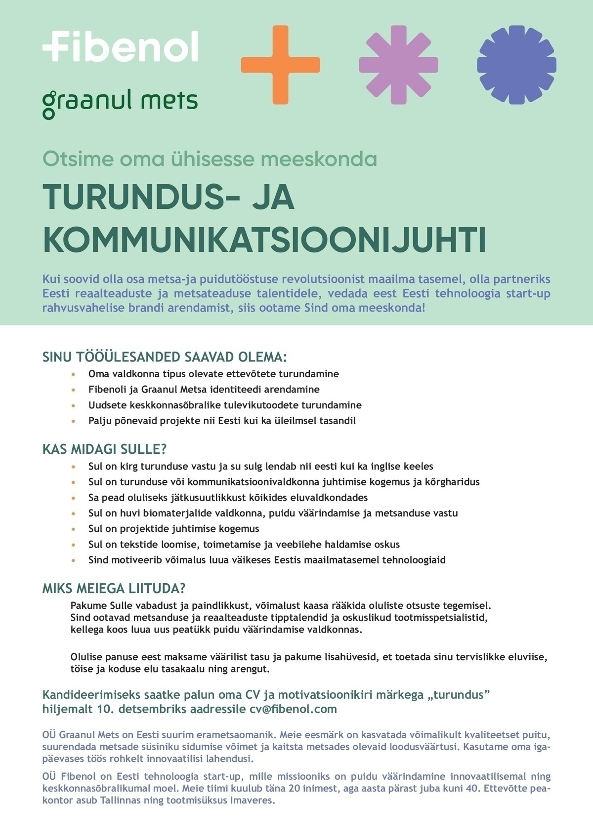 Fibenol OÜ TURUNDUS- JA KOMMUNIKATSIOONIJUHT