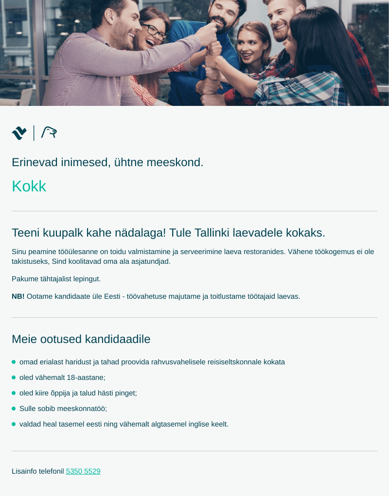 Tallink Grupp AS Kokk laeval