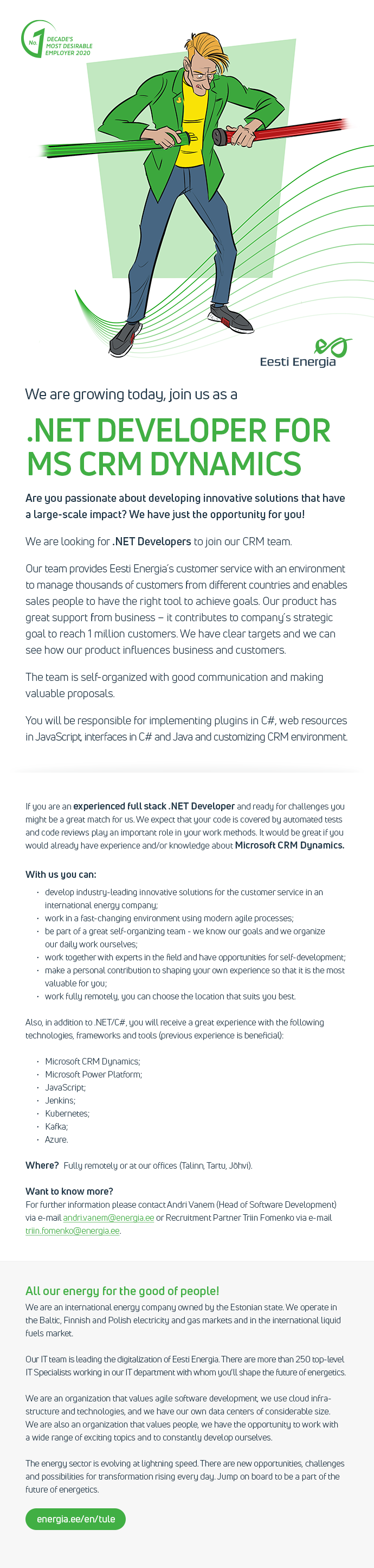 Eesti Energia AS .NET DEVELOPER FOR MS CRM DYNAMICS