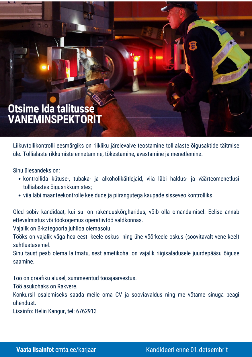 Maksu- ja Tolliamet VANEMINSPEKTOR