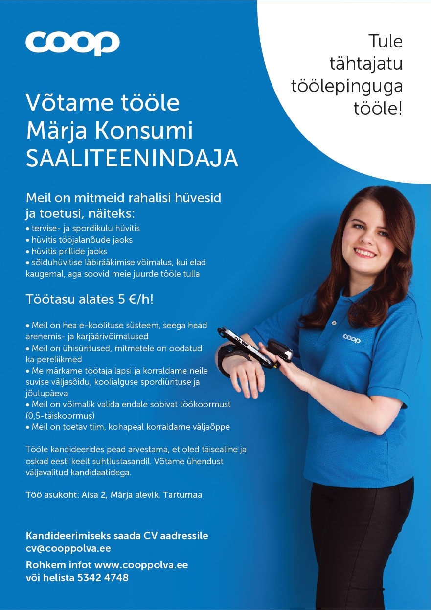 Coop Põlva Tarbijate Ühistu Saaliteenindaja Märja Konsumis