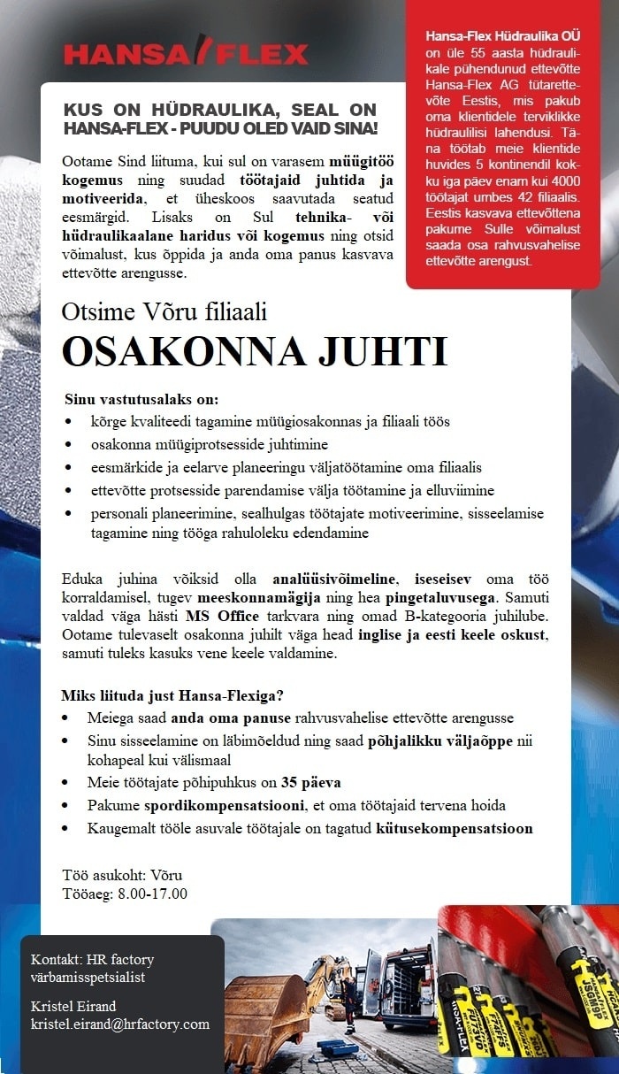 HANSA-FLEX Hüdraulika OÜ Osakonna juht