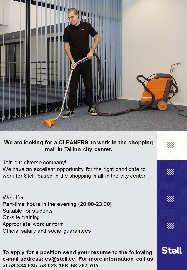 Stell Eesti AS Part-time cleaning jobs available