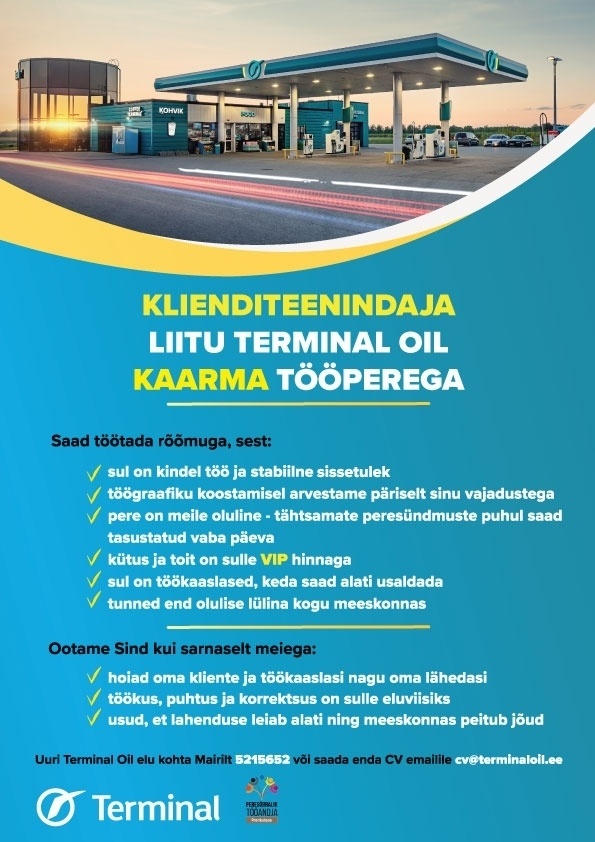 Tartu Terminal AS KLIENDITEENINDAJA Kaarma teenindusjaamas