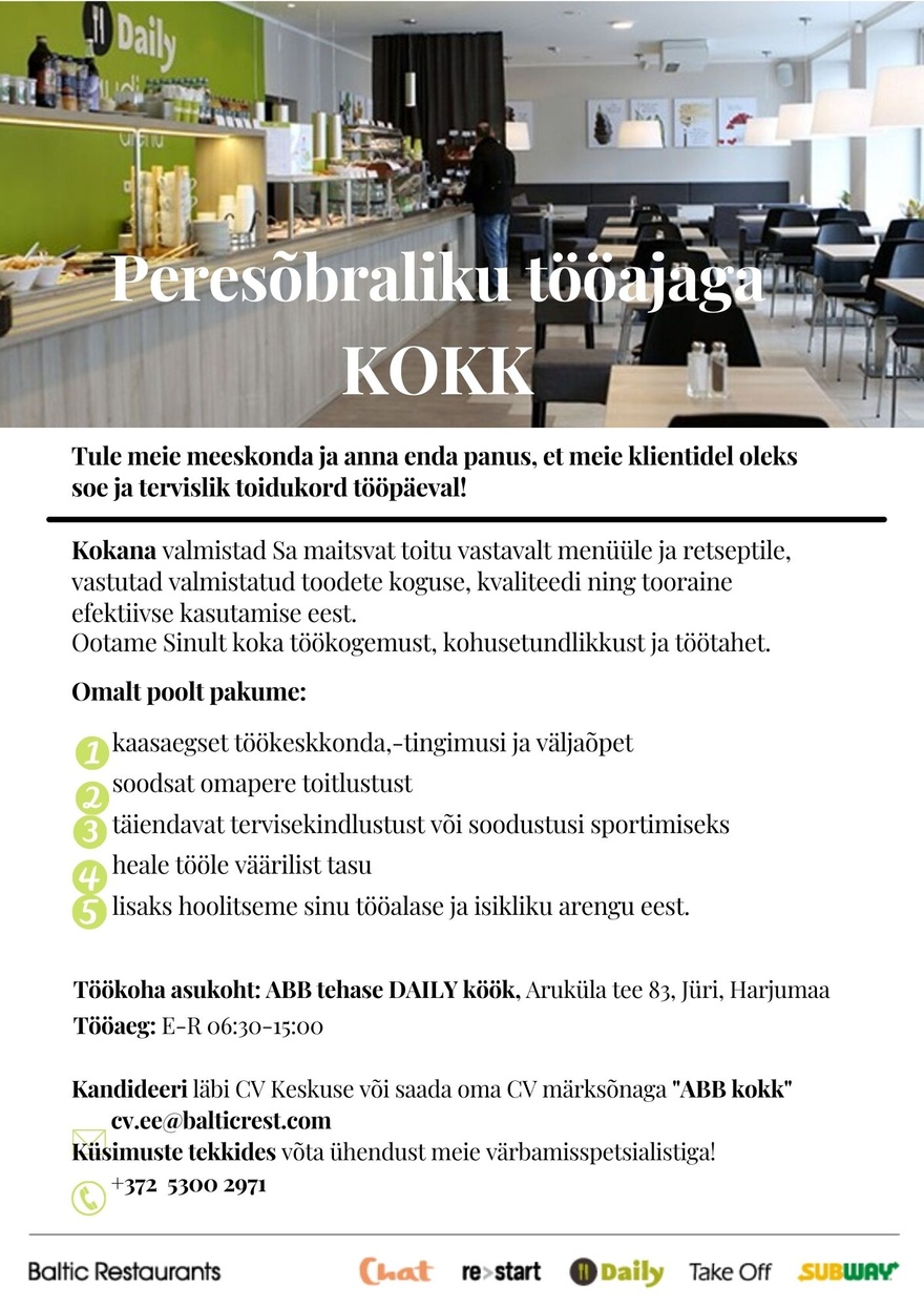 BALTIC RESTAURANTS ESTONIA AS KOKK ABB tehase DAILY kööki JÜRIS!