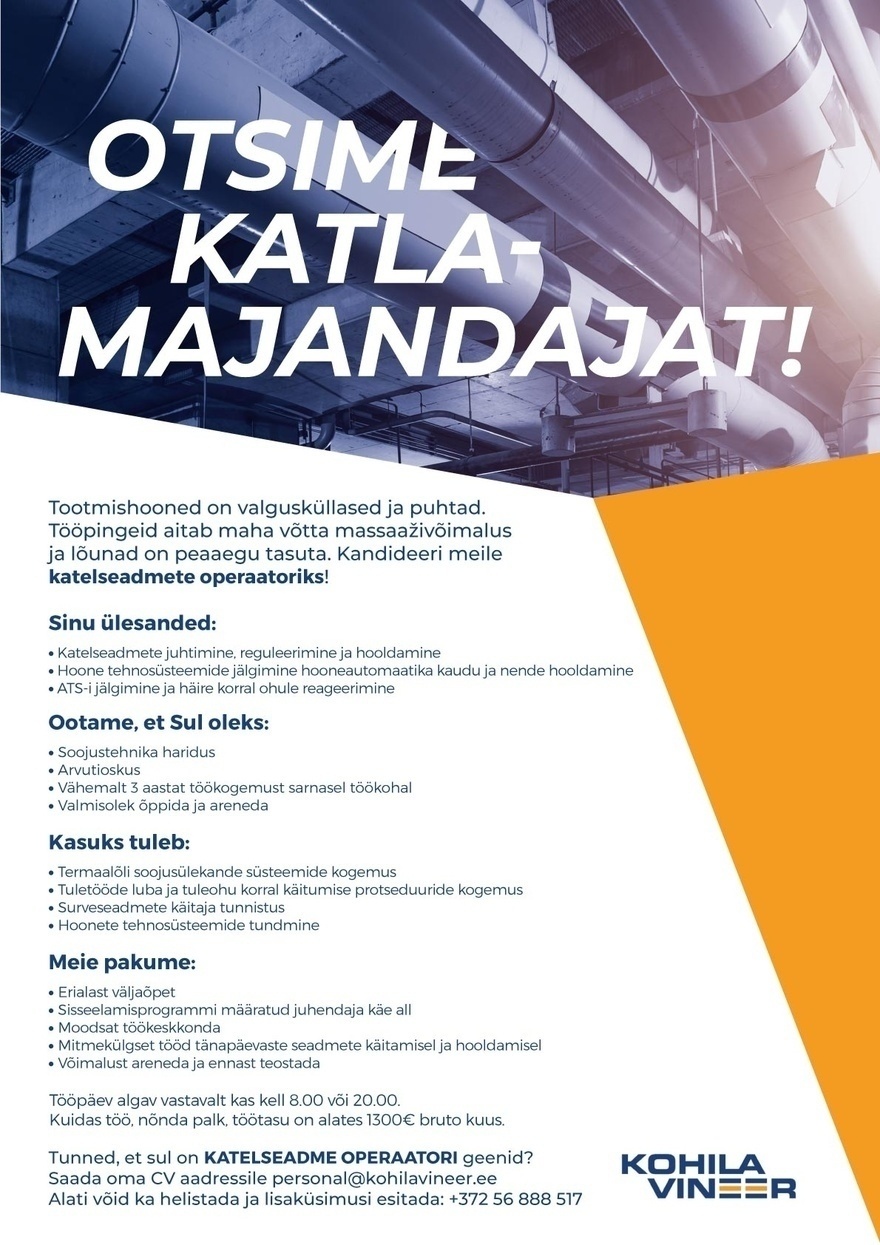KOHILA VINEER OÜ Katelseadme operaator
