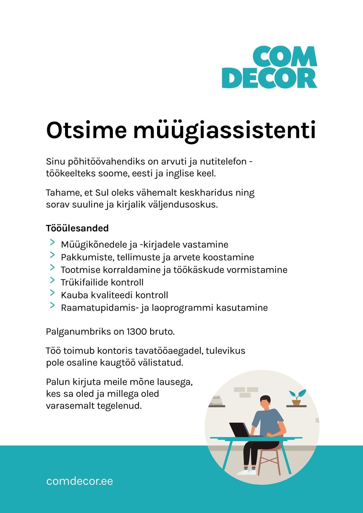 COMDECOR OÜ Müügiassistent