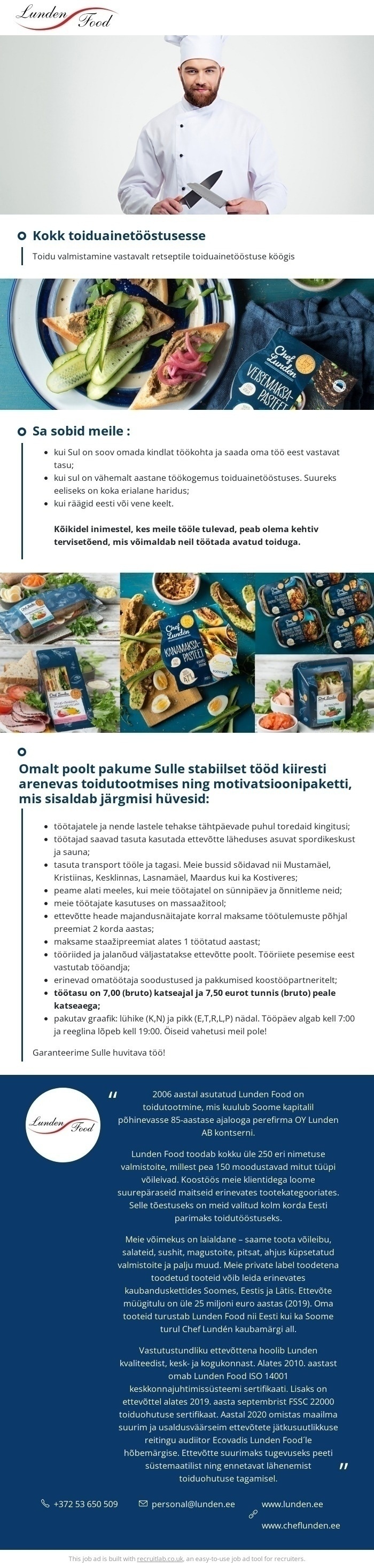 Lunden Food OÜ Kokk