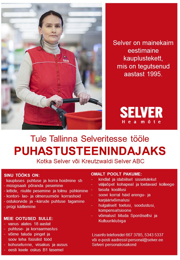 Selver Puhastusteenindaja Tallinna Selverites