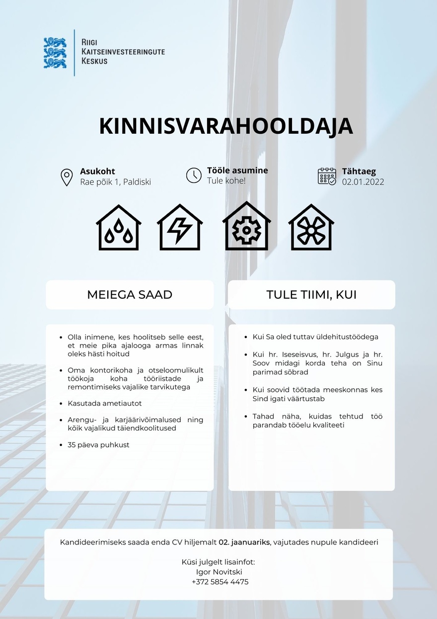 Riigi Kaitseinvesteeringute Keskus Kinnisvara hooldaja