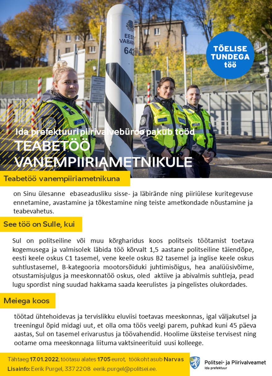 Politsei- ja Piirivalveamet Teabetöö vanempiiriametnik I