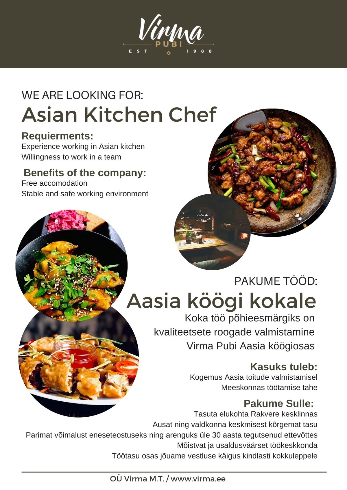 VIRMA M.T. OÜ Asian kitchen Chef