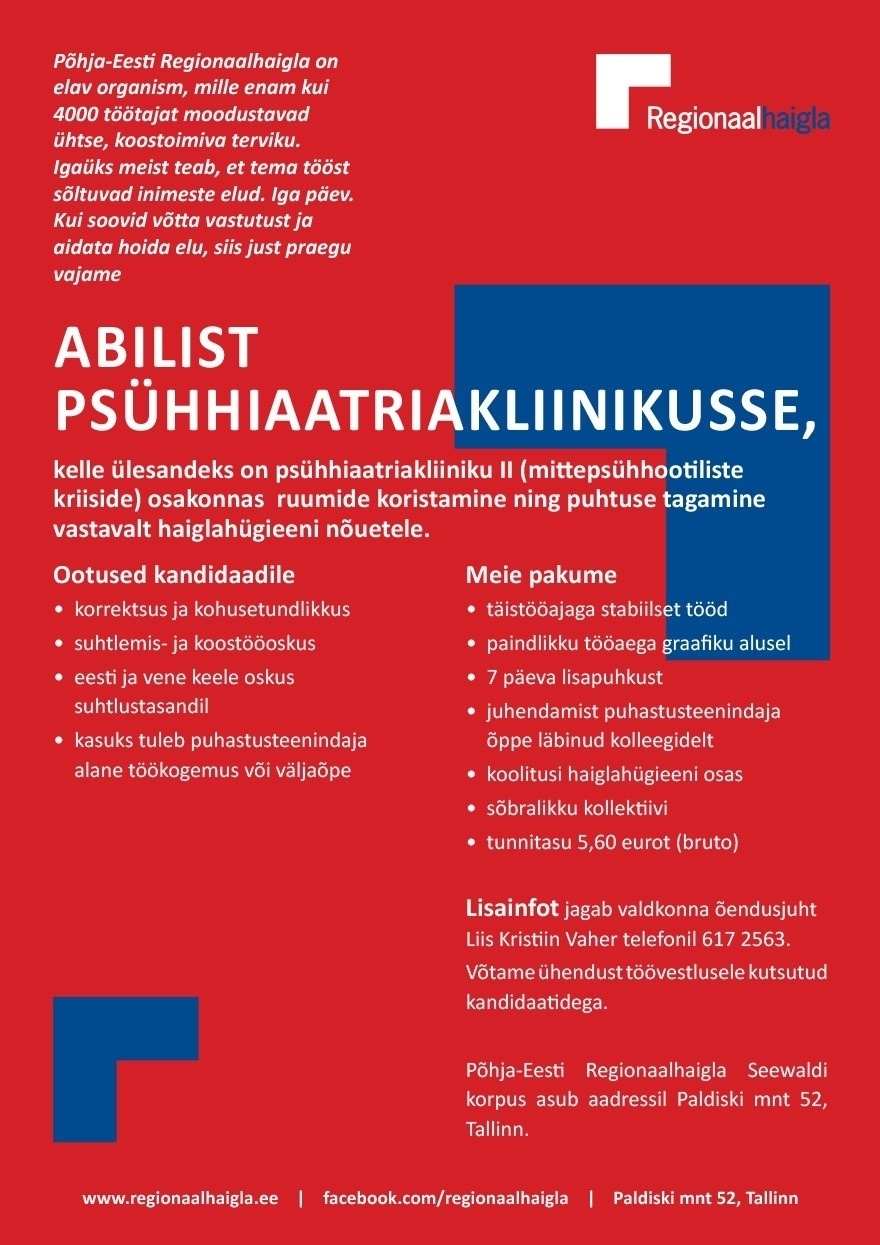 Põhja-Eesti Regionaalhaigla SA Abiline psühhiaatriakliinikusse