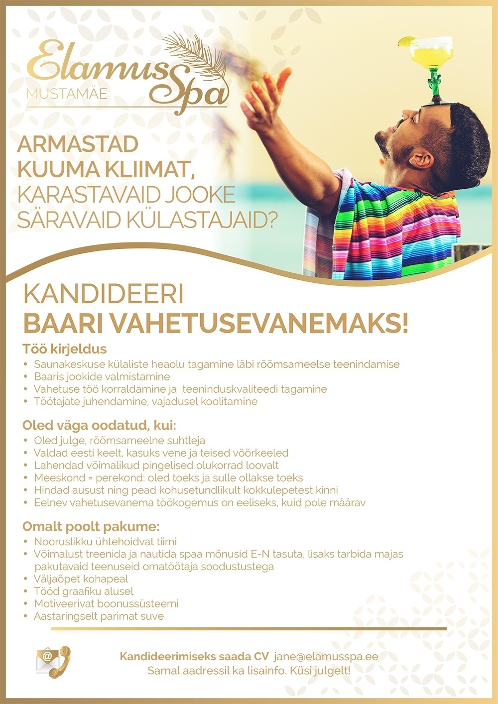 Mustamäe Spa OÜ Baari vahetusevanem (Mustamäe Elamus Spa)