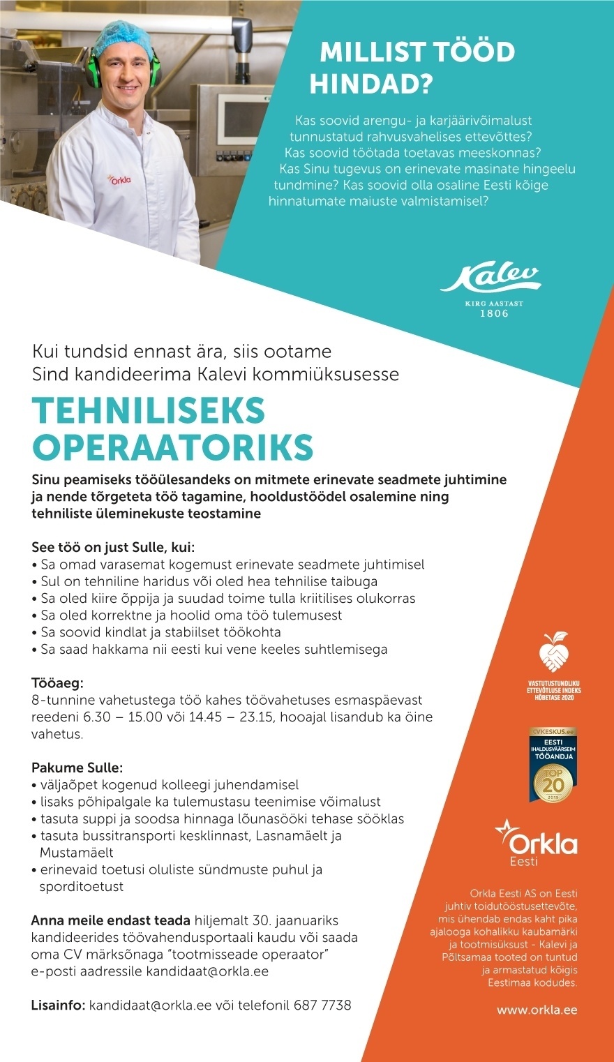 Orkla Eesti AS Tehniline operaator-seadistaja
