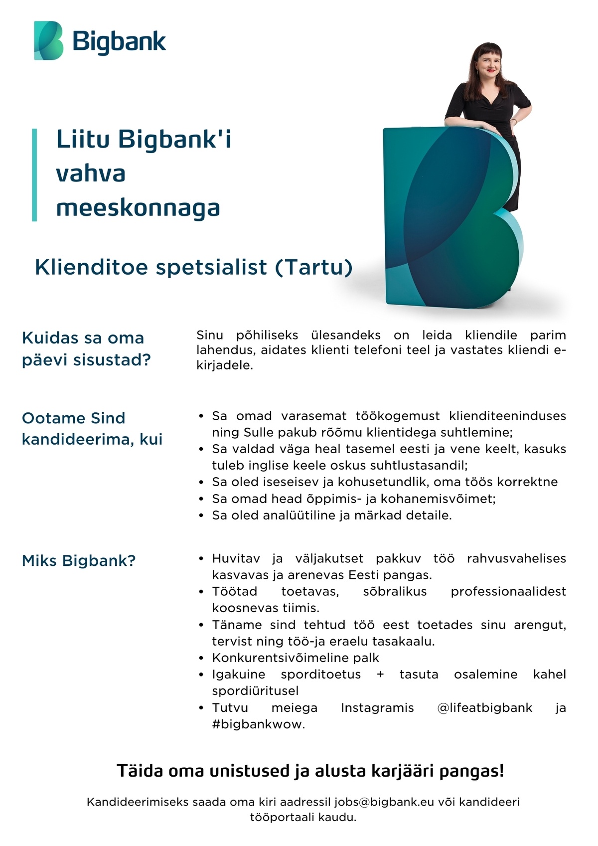 BIGBANK AS Klienditoe spetsialist (Tartu)